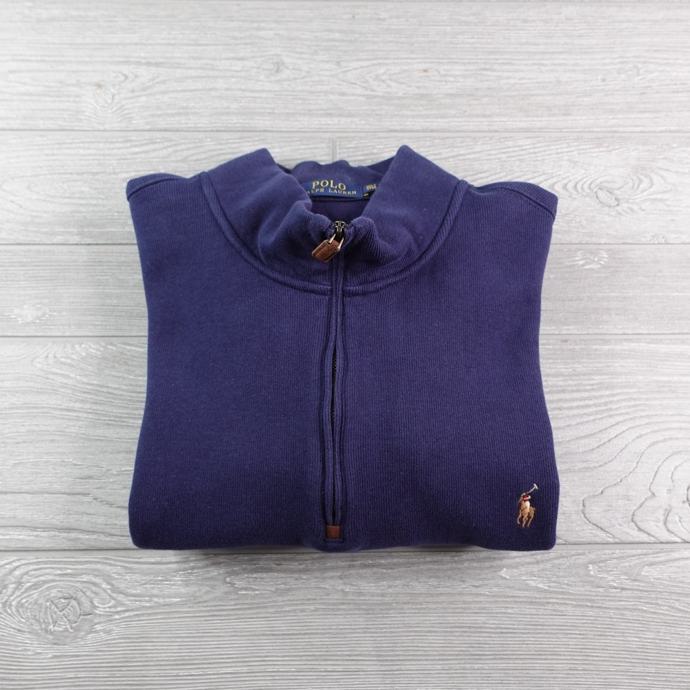 Polo Ralph Lauren Sweater Mens 3XLT Navy Estate Rib 1/4 Zip Pullover Flesh Pony